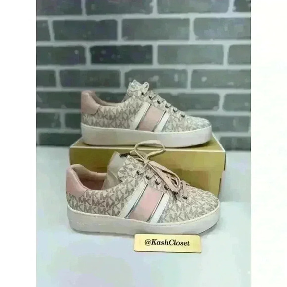 Michael Kors Poppy Logo Stripe Sneakers shoes - Powderblush - Picture 1 of 9